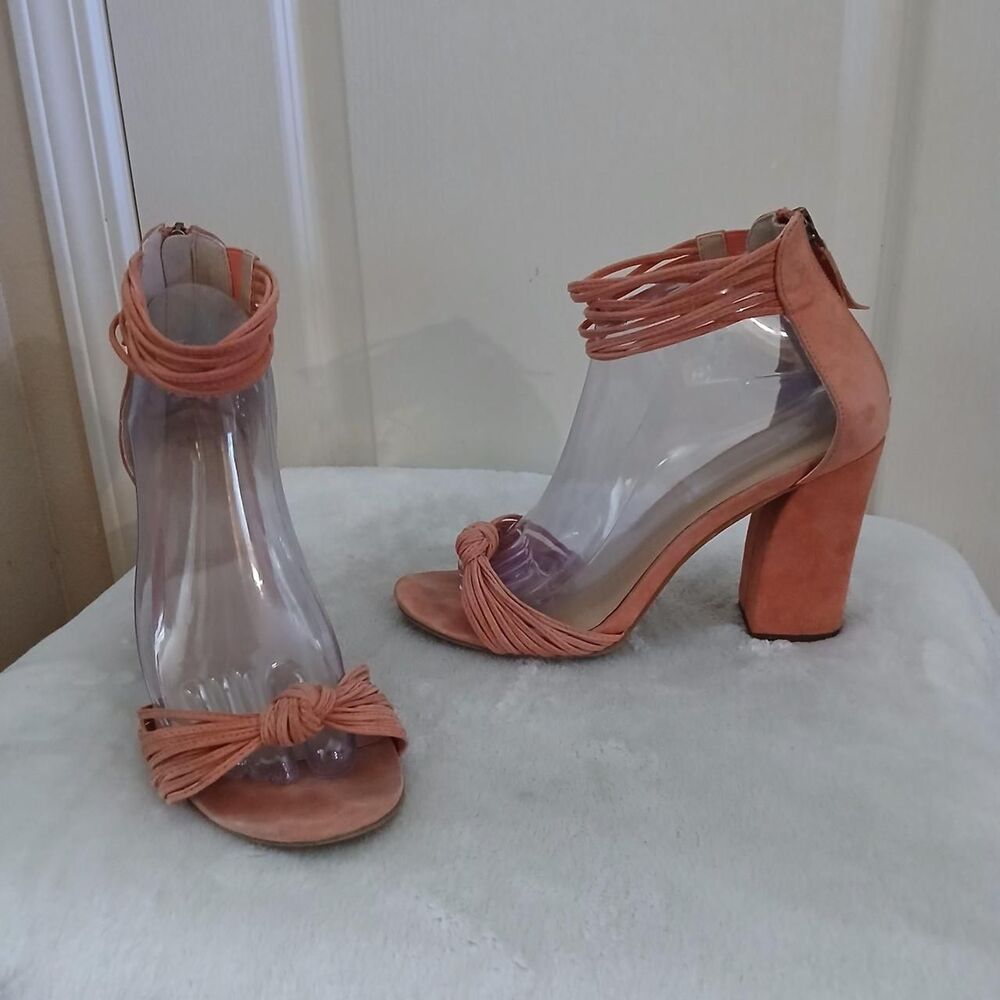 Joe's Jeans Fatima Coral Orange Suede Knotted Strappy Block Heels 9 Boho Retro